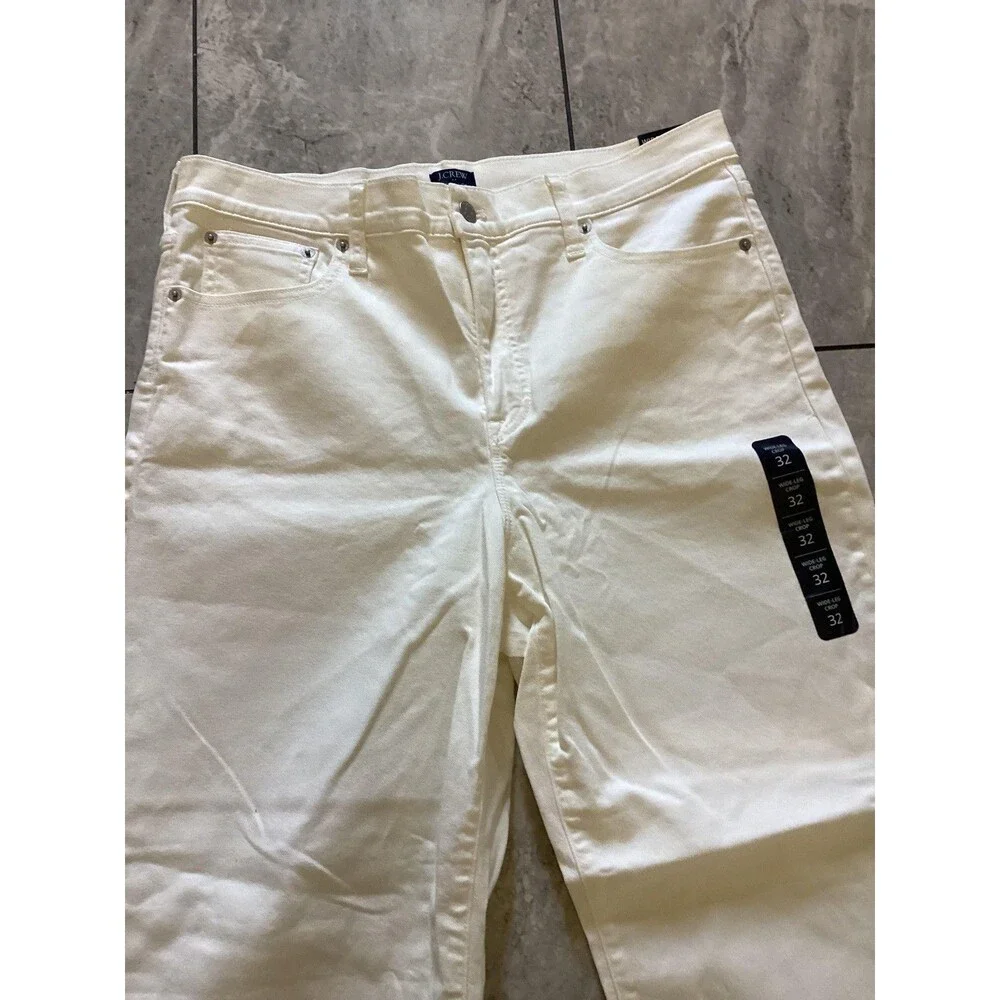 J Crew Wide Leg Crop Jeans Womens 32 White High Rise All Day Stretch Raw Hem